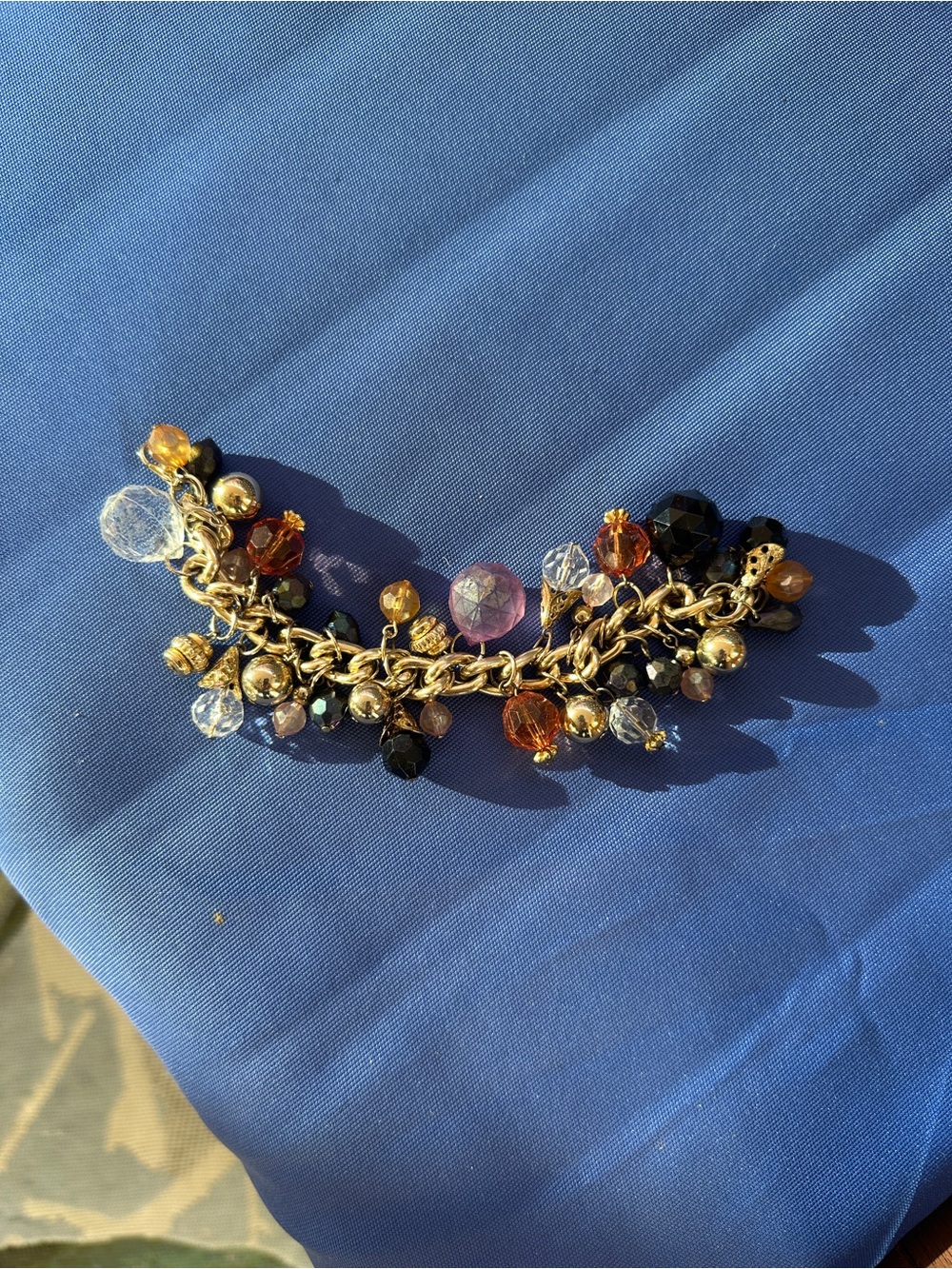 Vintage Gold-Tone Multi-Color Beaded Charm Bracelet
